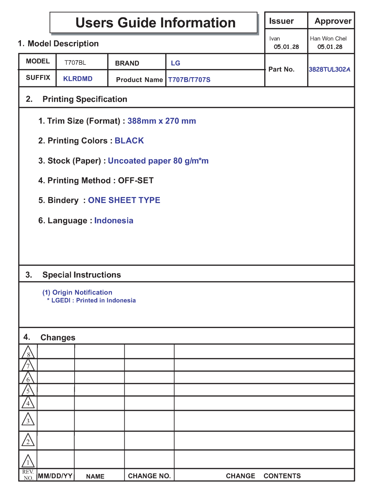 LG T707S Manual book