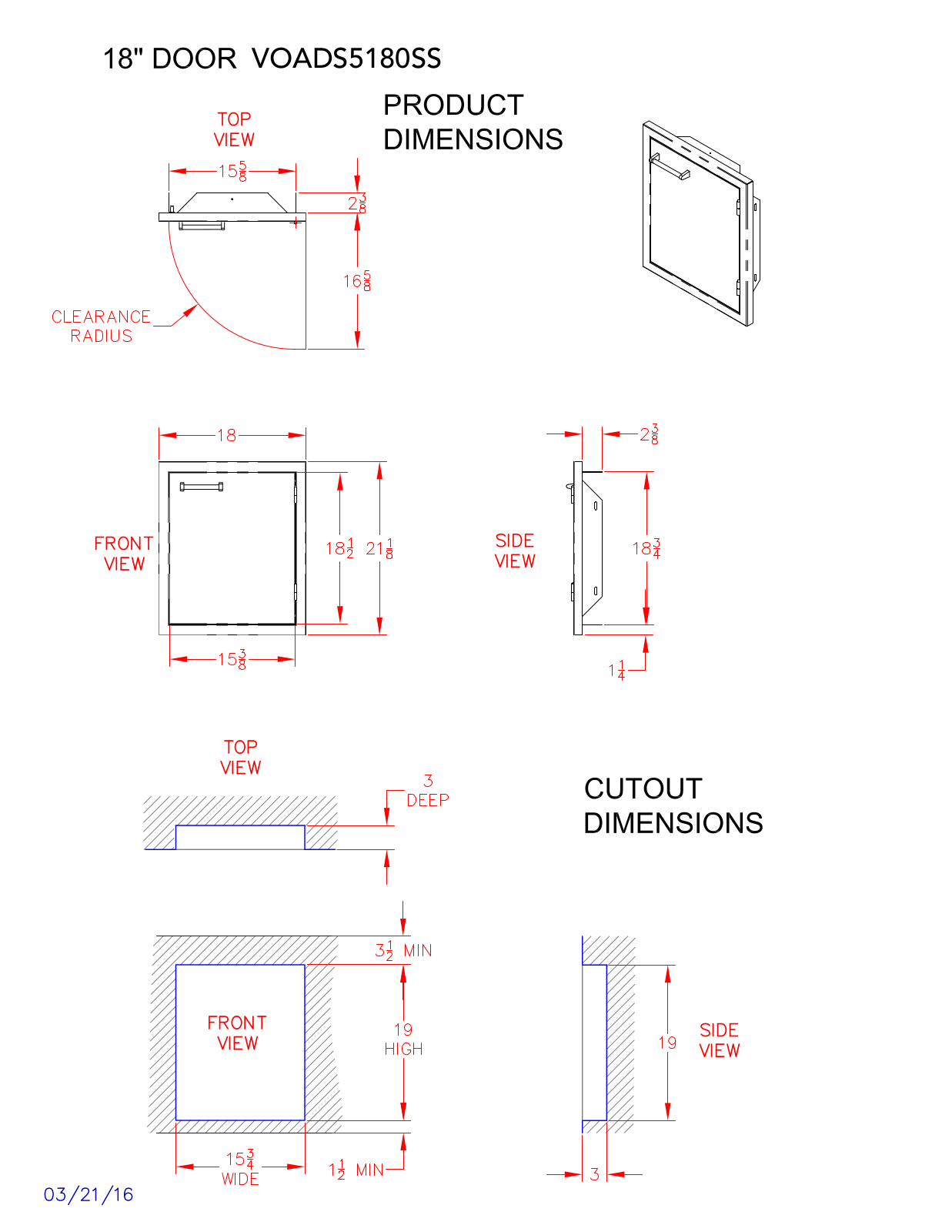 Viking VOADS5180SS Dimensions Sheet