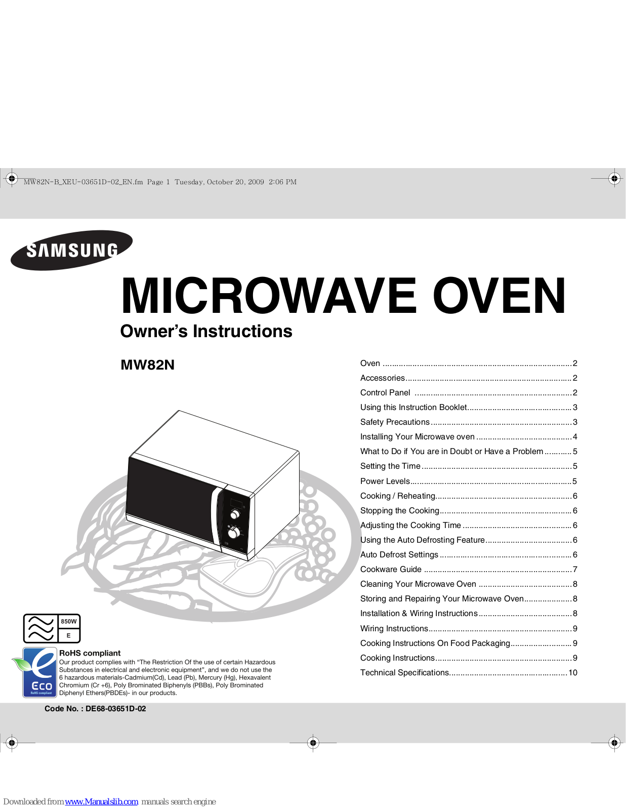 Samsung MW82N-B User Manual (XP), MW82N Owner's Instructions Manual