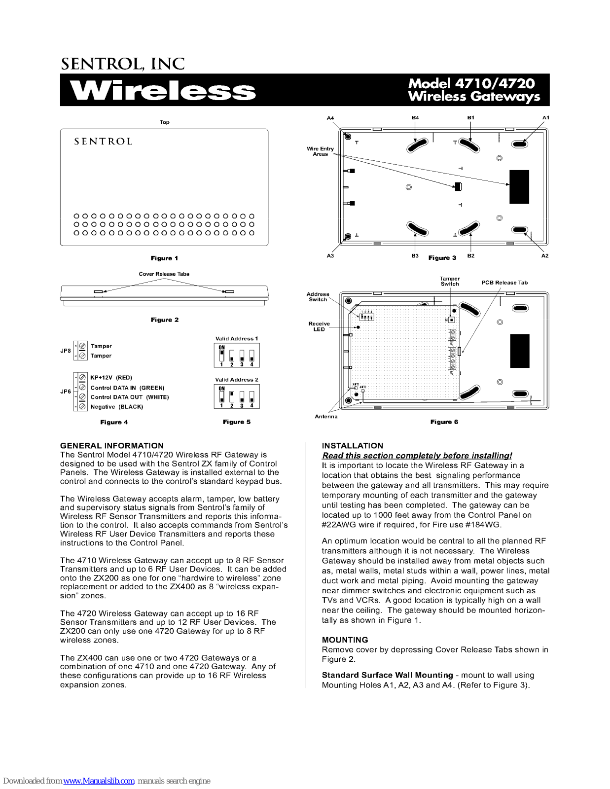 Sentrol 4710,4720 Installation Instructions Manual