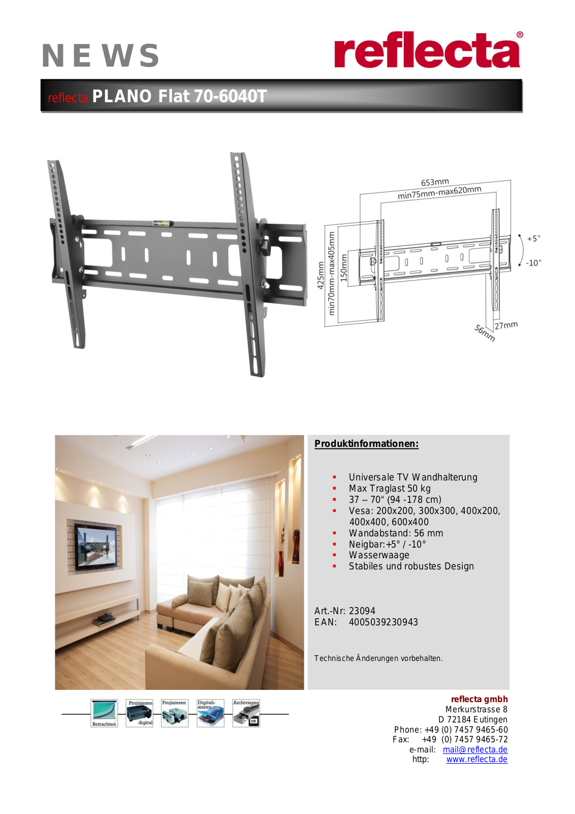 Reflecta Plano Flat 70-6040T User Manual