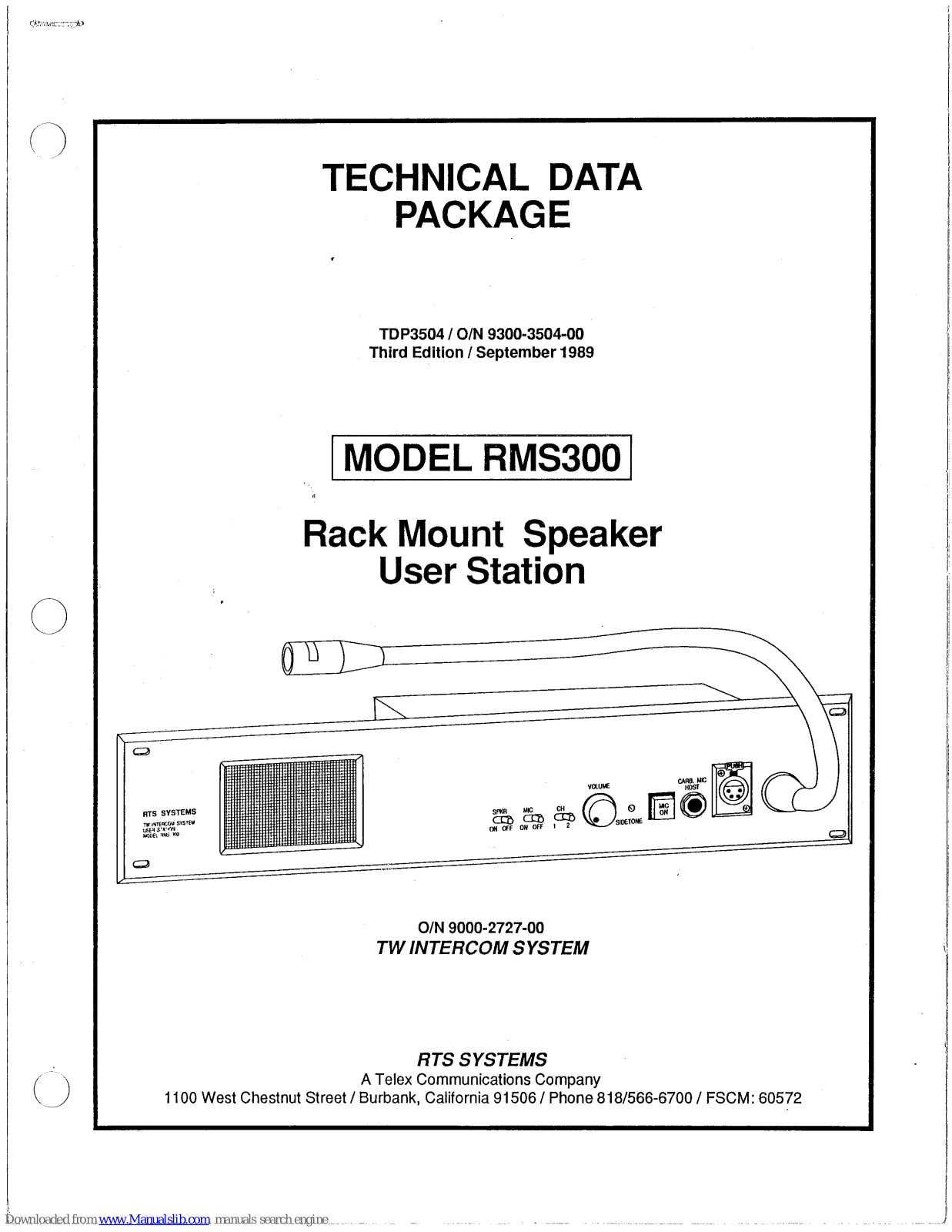 RTS RMS300 Technical Data Manual