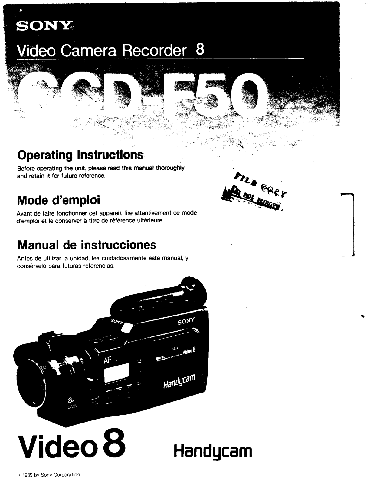 Sony CCD-F50 Operating Instruction