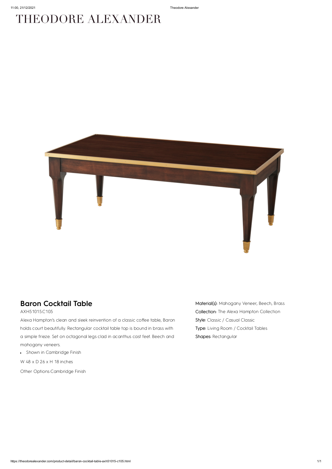 Theodore Alexander FPLJ3549 Specifications - ManualMachine.com
