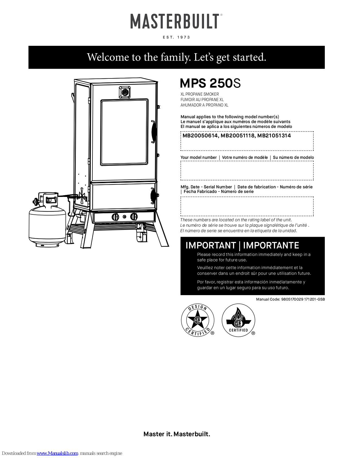 Masterbuilt MPS250S, MB20050614, MB20051118, MB21051314, MPS 230S User Manual