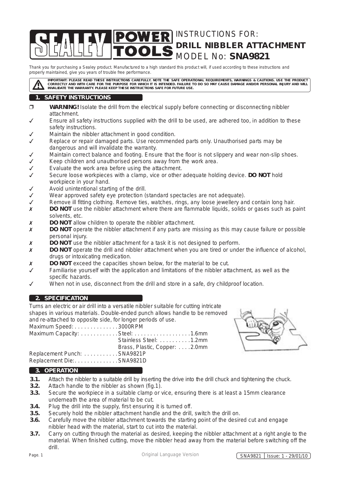 Sealey sna9821 Instruction Booklet