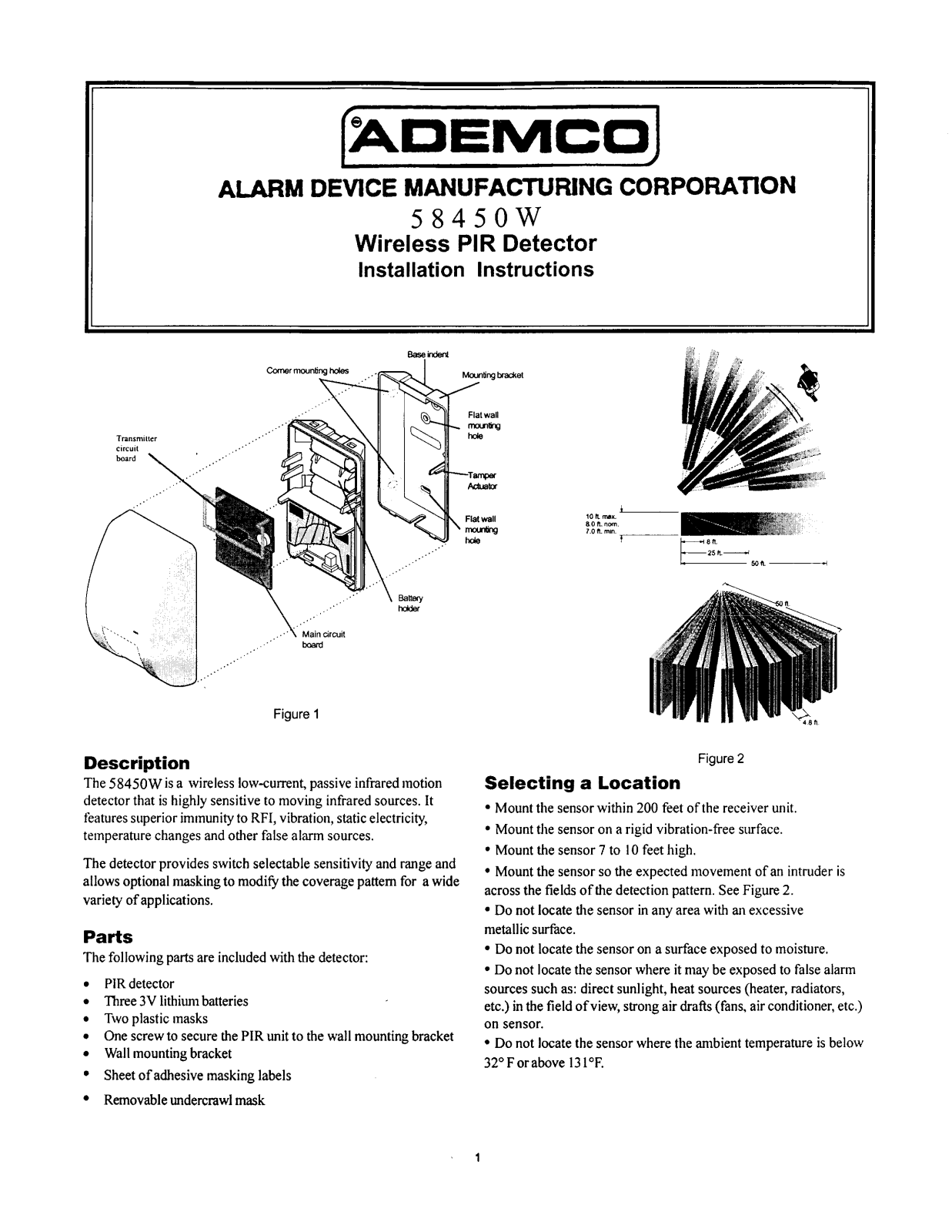 Ademco 8DL58450W II WITH FCC NOTICE