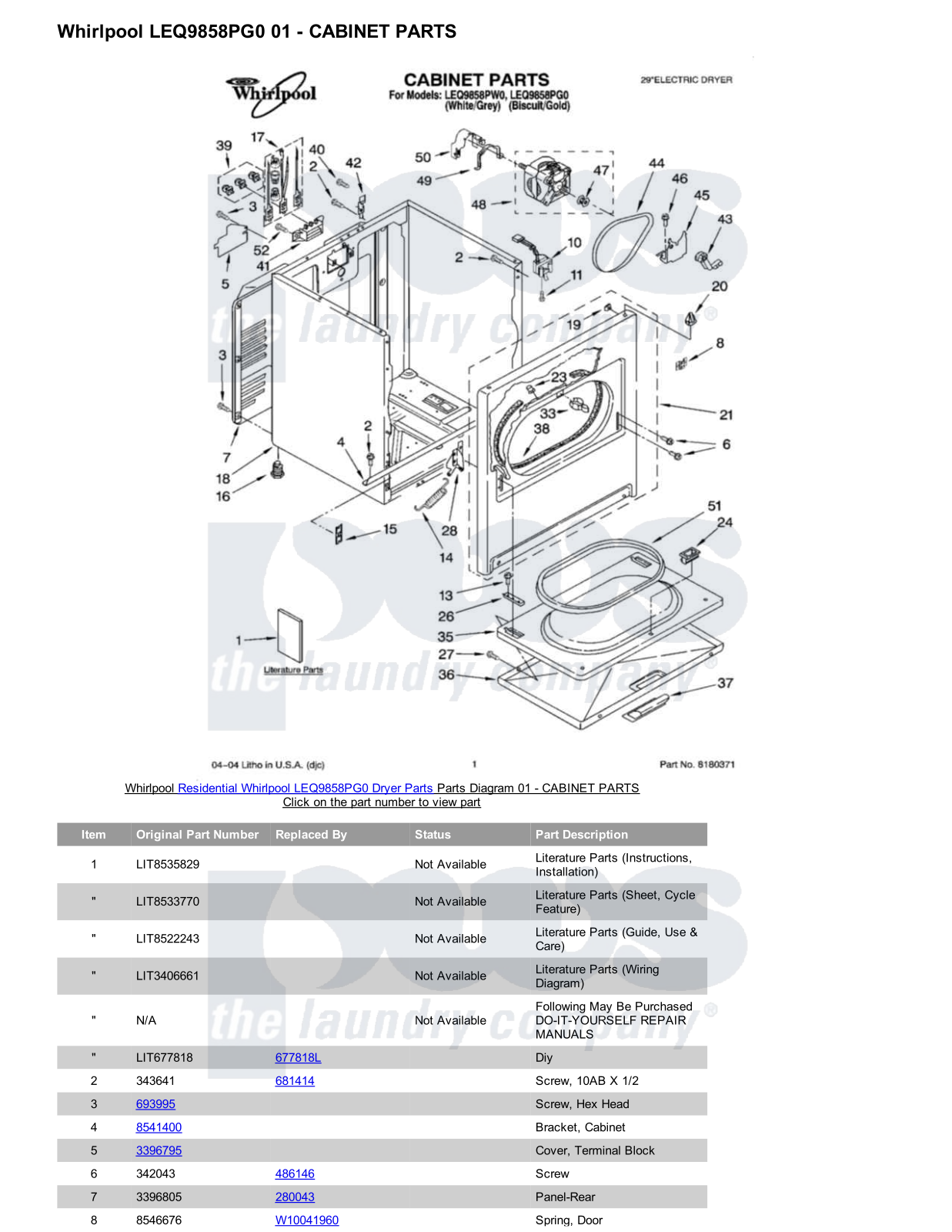 Whirlpool LEQ9858PG0 Parts Diagram