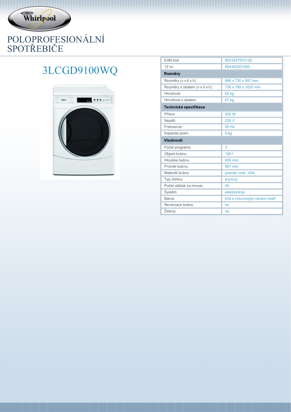 Whirlpool 3LCGD9100WQ User Manual