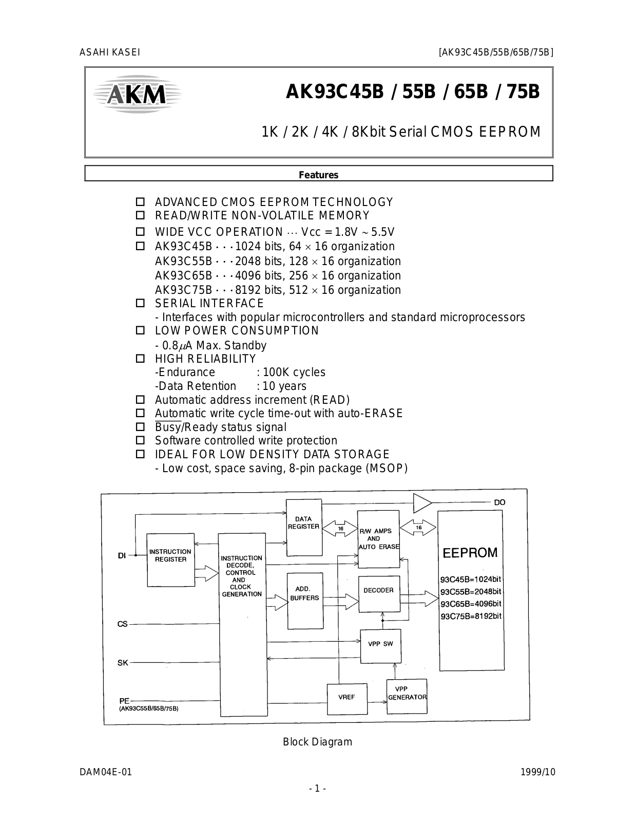 AKM AK93C75BH, AK93C65BH, AK93C55BH, AK93C45BH Datasheet