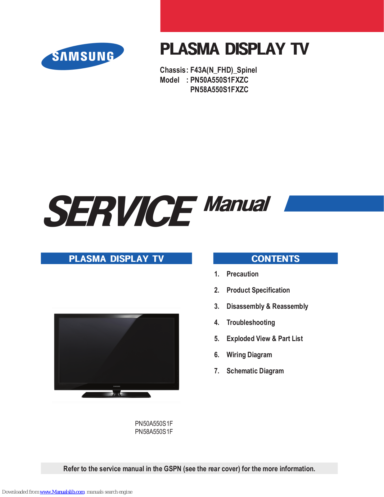 Samsung PN58A550S1FXZC Service Manual