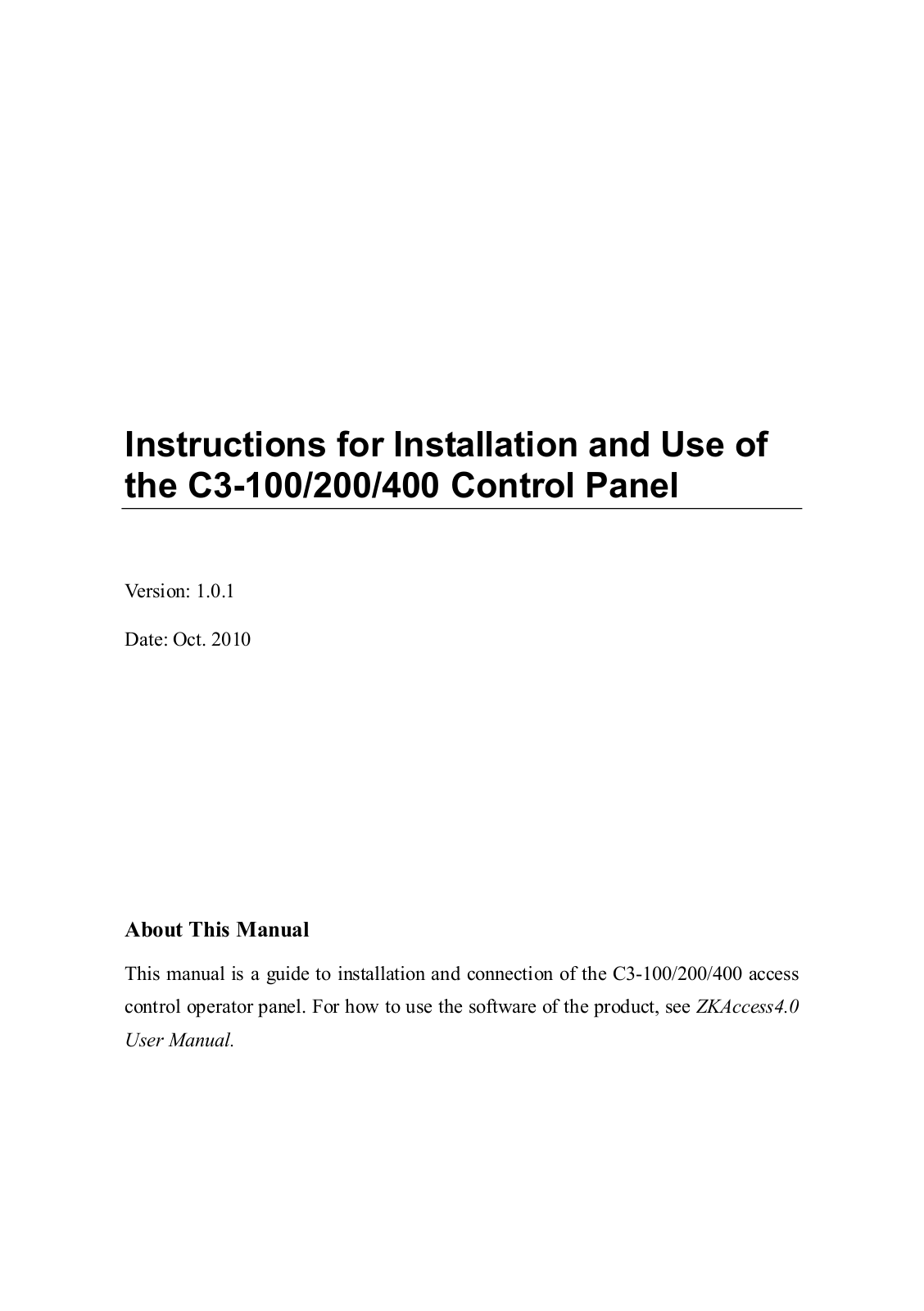 ZKAccess US-C3-400-PRO, US-C3-400, US-C3-200-PRO, US-C3-200, US-C3-100-WBUN Quick Installation Guide