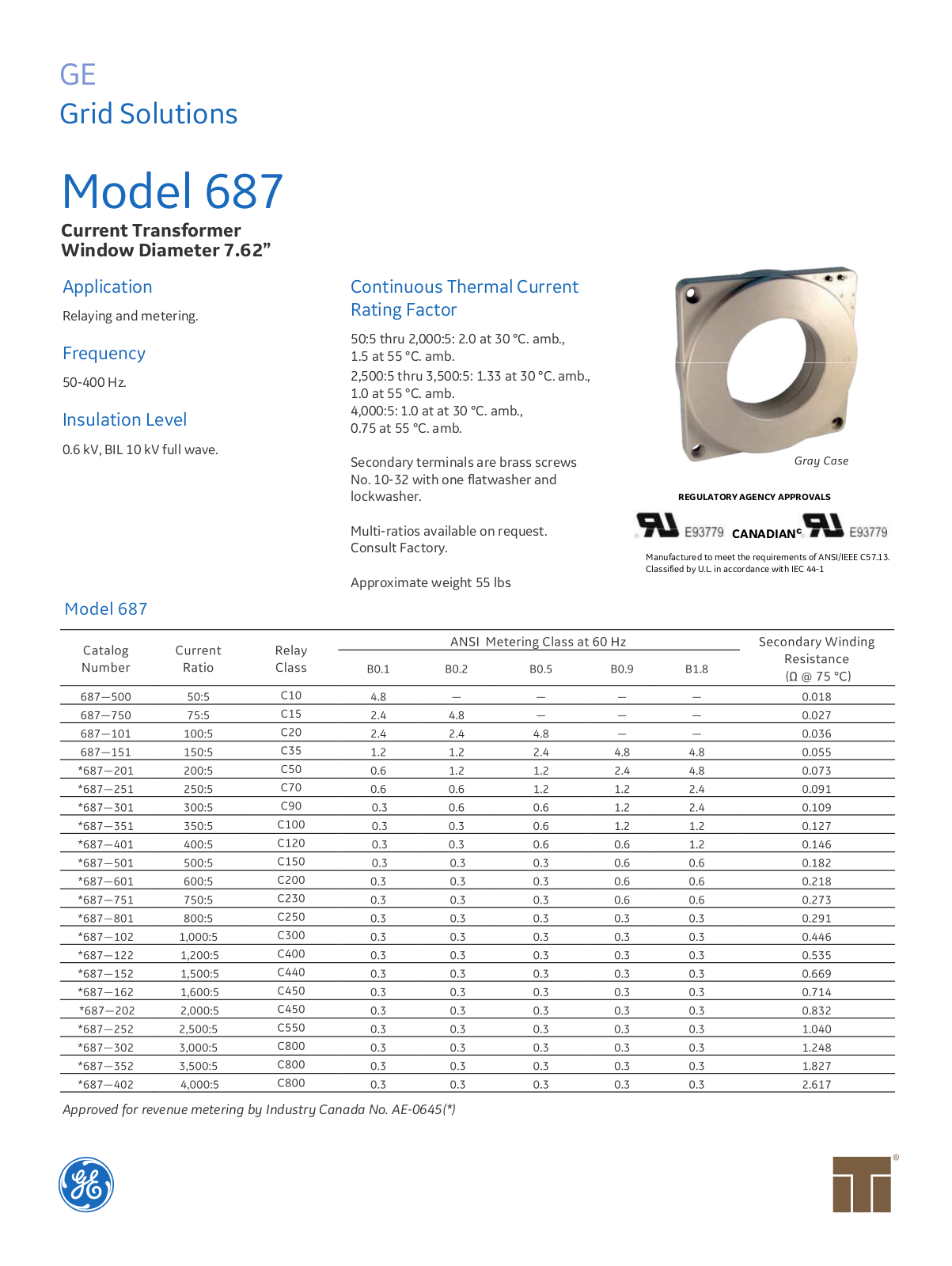 Instrument Transformer, Div of GE 687 Data Sheet - ManualMachine.com