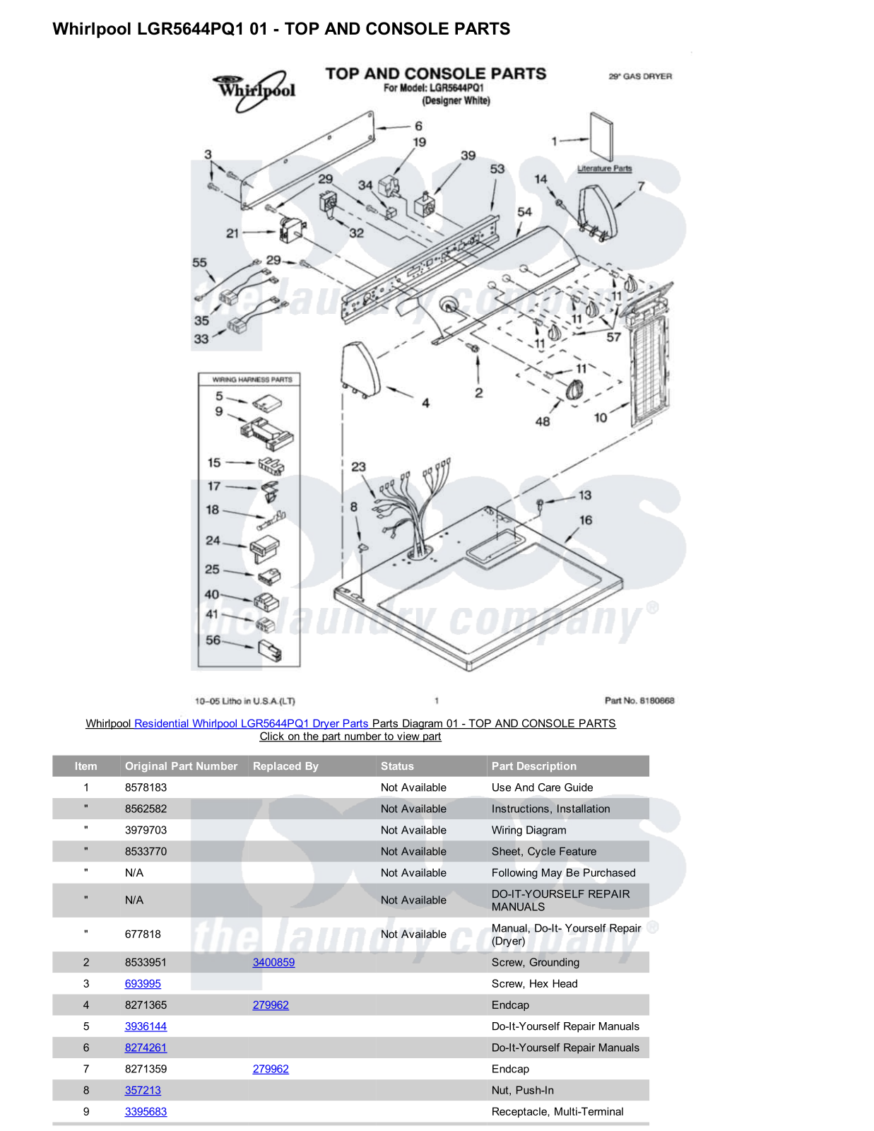 Whirlpool LGR5644PQ1 Parts Diagram