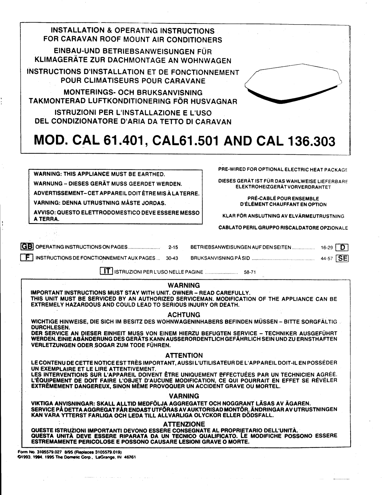 electrolux CAL61.401, CAL136.303, CAL61.501 User Manual