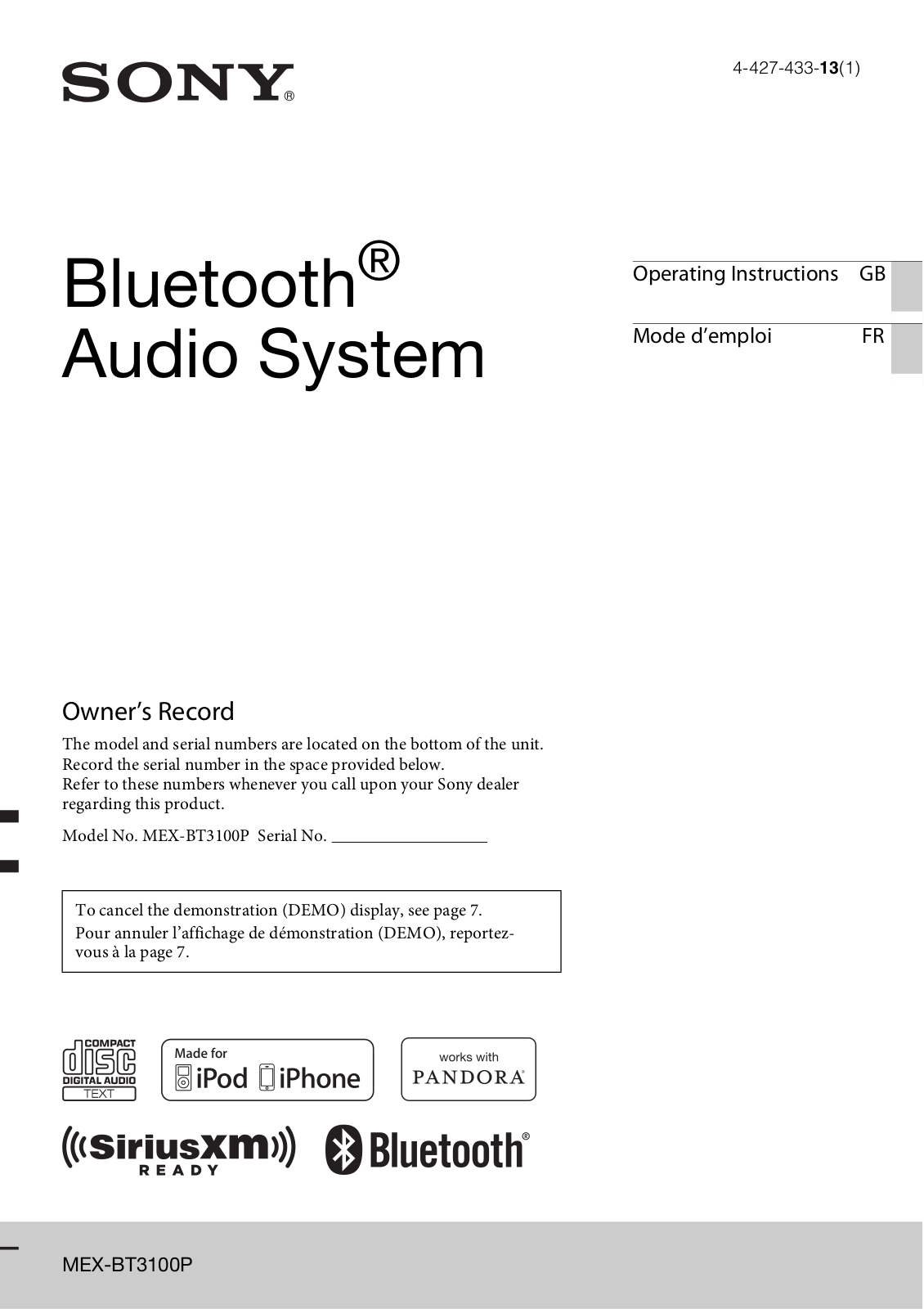 Sony MEX-BT3100P Operating Instruction