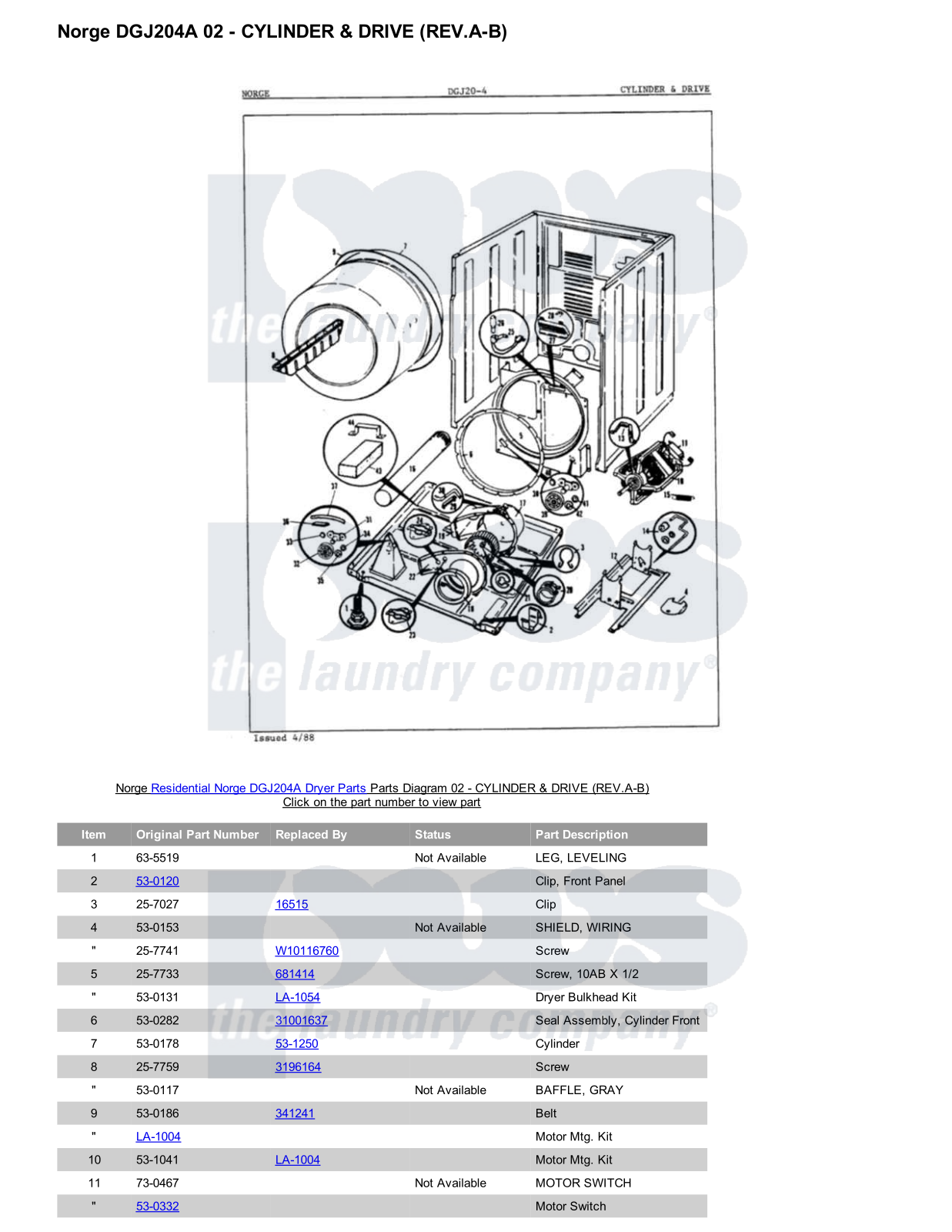 Norge DGJ204A Parts Diagram