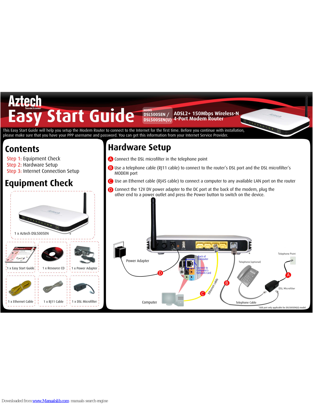 Aztech DSL5005EN, DSL5005ENU Easy Start Manual