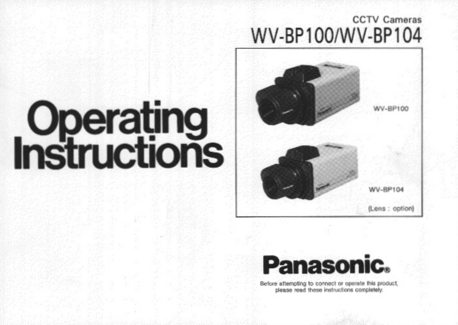 Panasonic WV-BP104, WV-BP100 User Manual