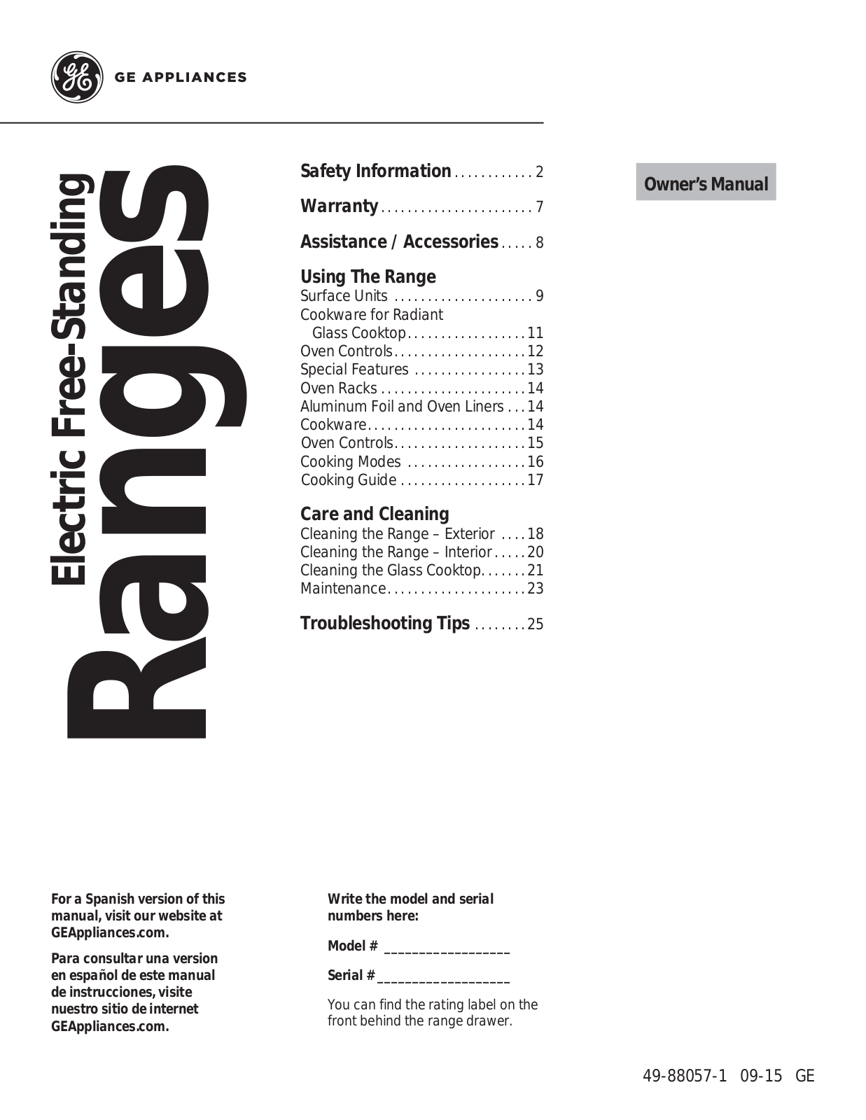 GE JB255RKSS User Manual