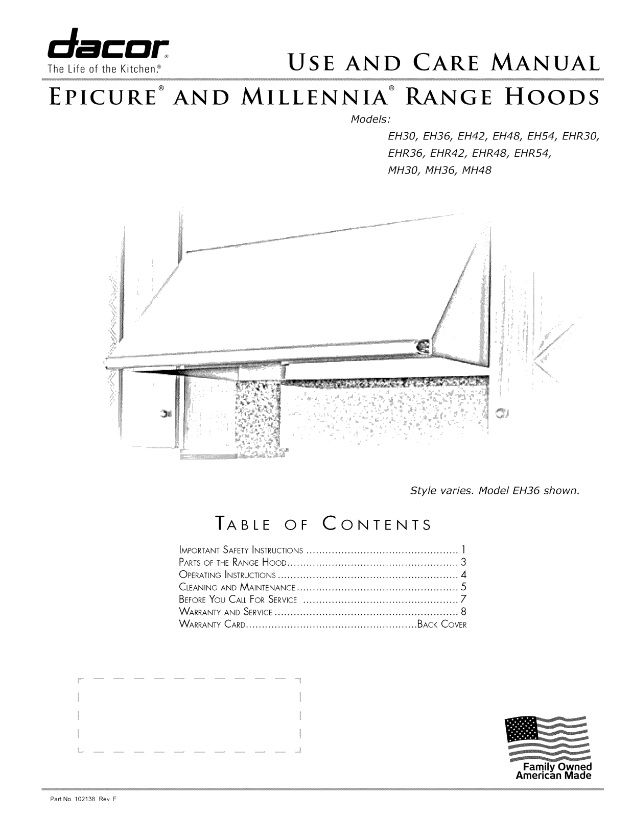 Dacor MH4818S, MH4812S, MH3618S, MH3612S, MH3018S Owner’s Manual