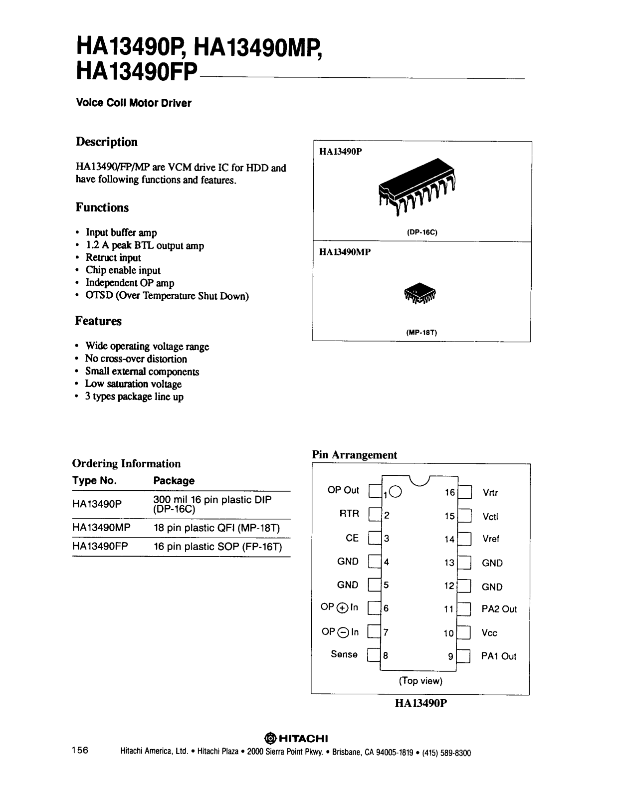 HIT HA13490P, HA13490MP, HA13490FP Datasheet