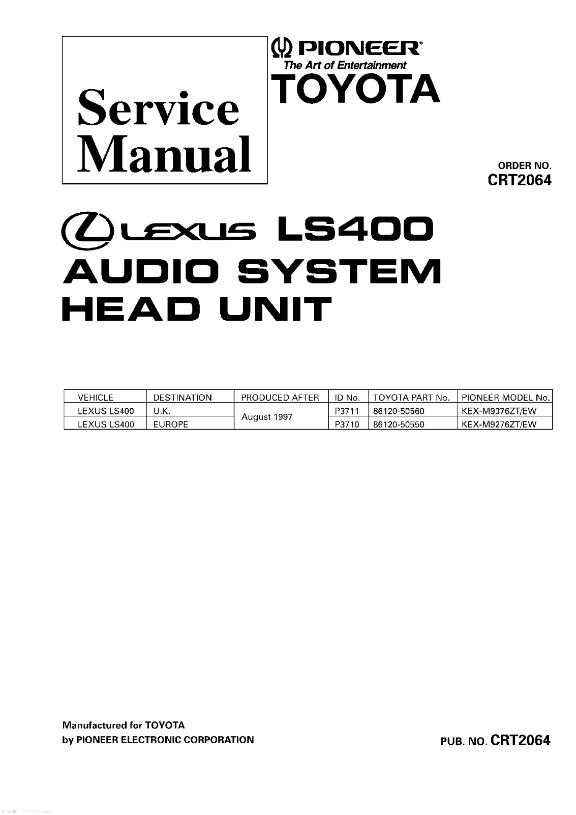 Pioneer KEX-M9276 Service Manual