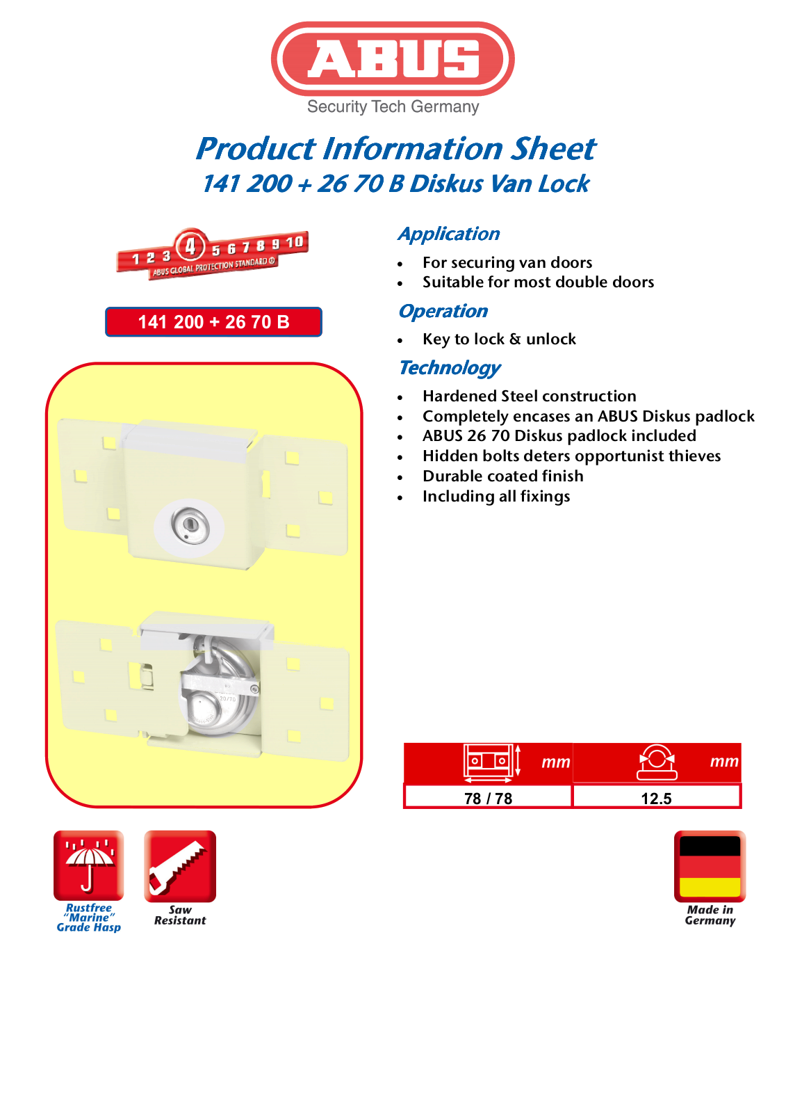 ABUS 141 200 + 26 70 B Product Information Sheet