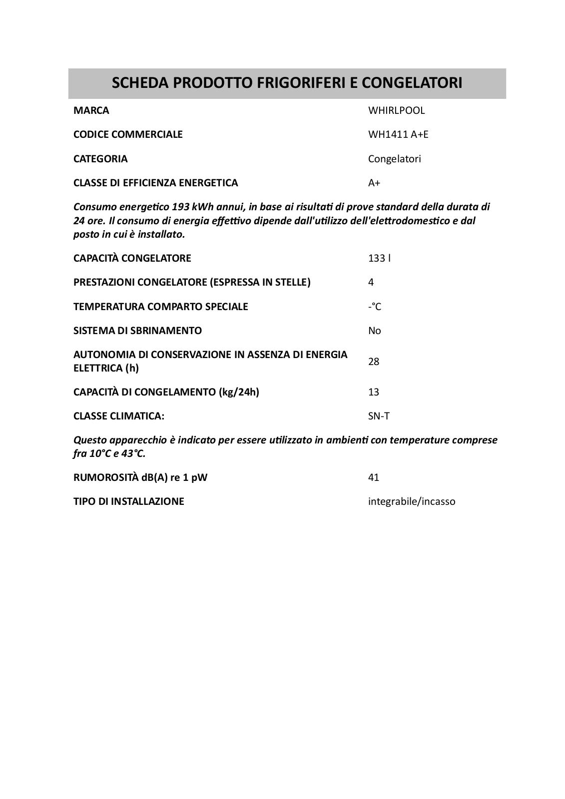 Whirlpool WH1411 A E INSTRUCTION FOR USE