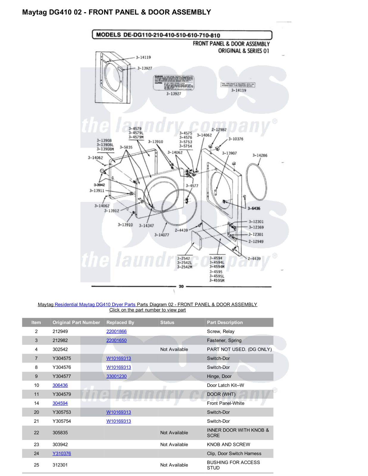 Maytag DG410 Parts Diagram