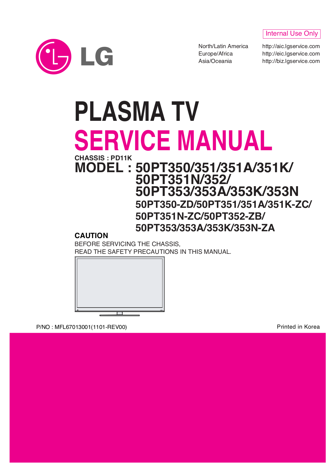 LG 50PT350, 50PT351, 50PT353 Service manual