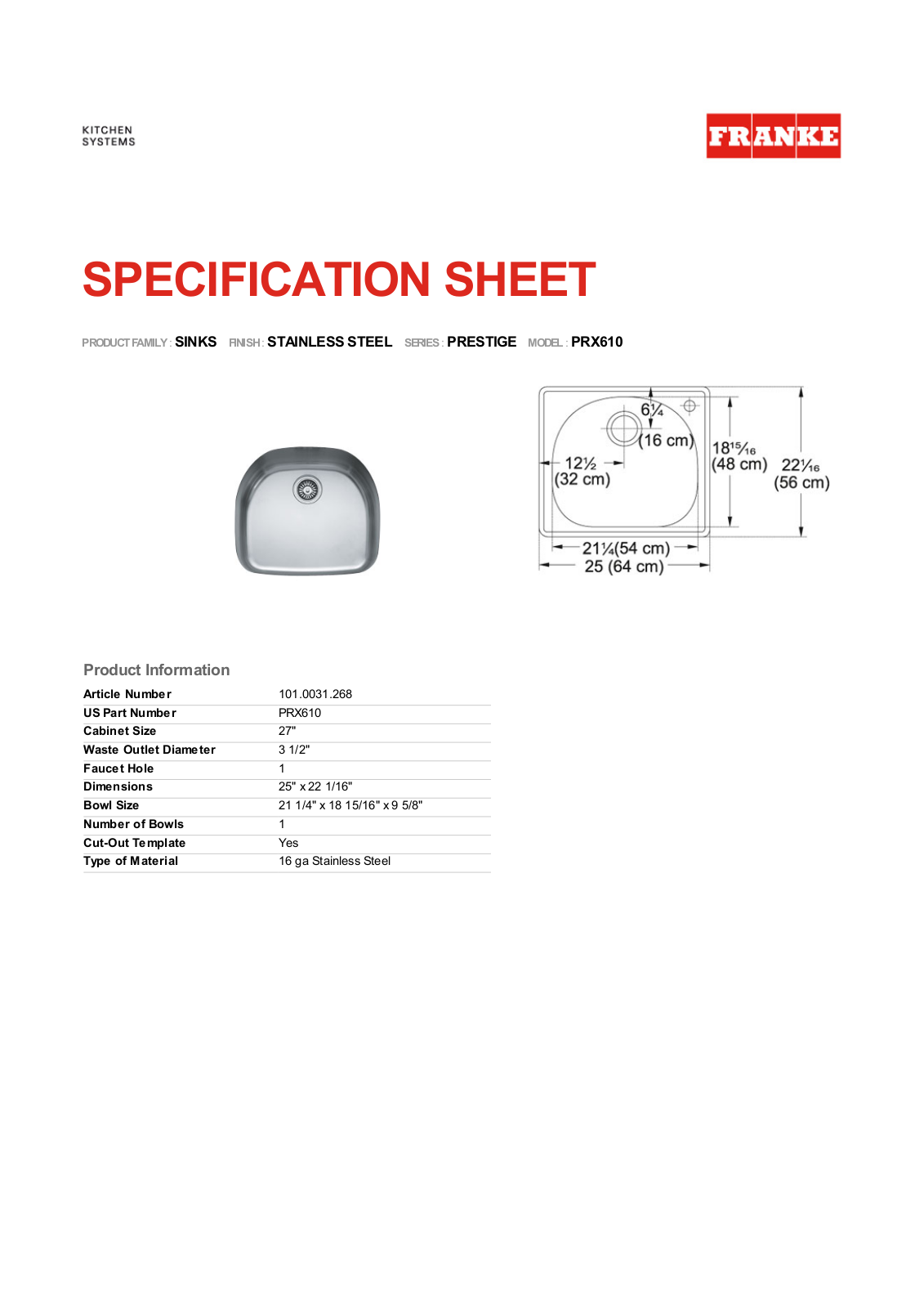 Franke Foodservice PRX610 User Manual