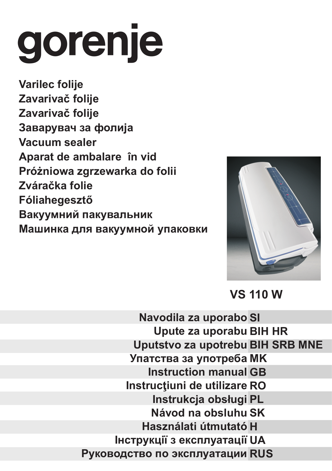 Gorenje VS110W User Manual