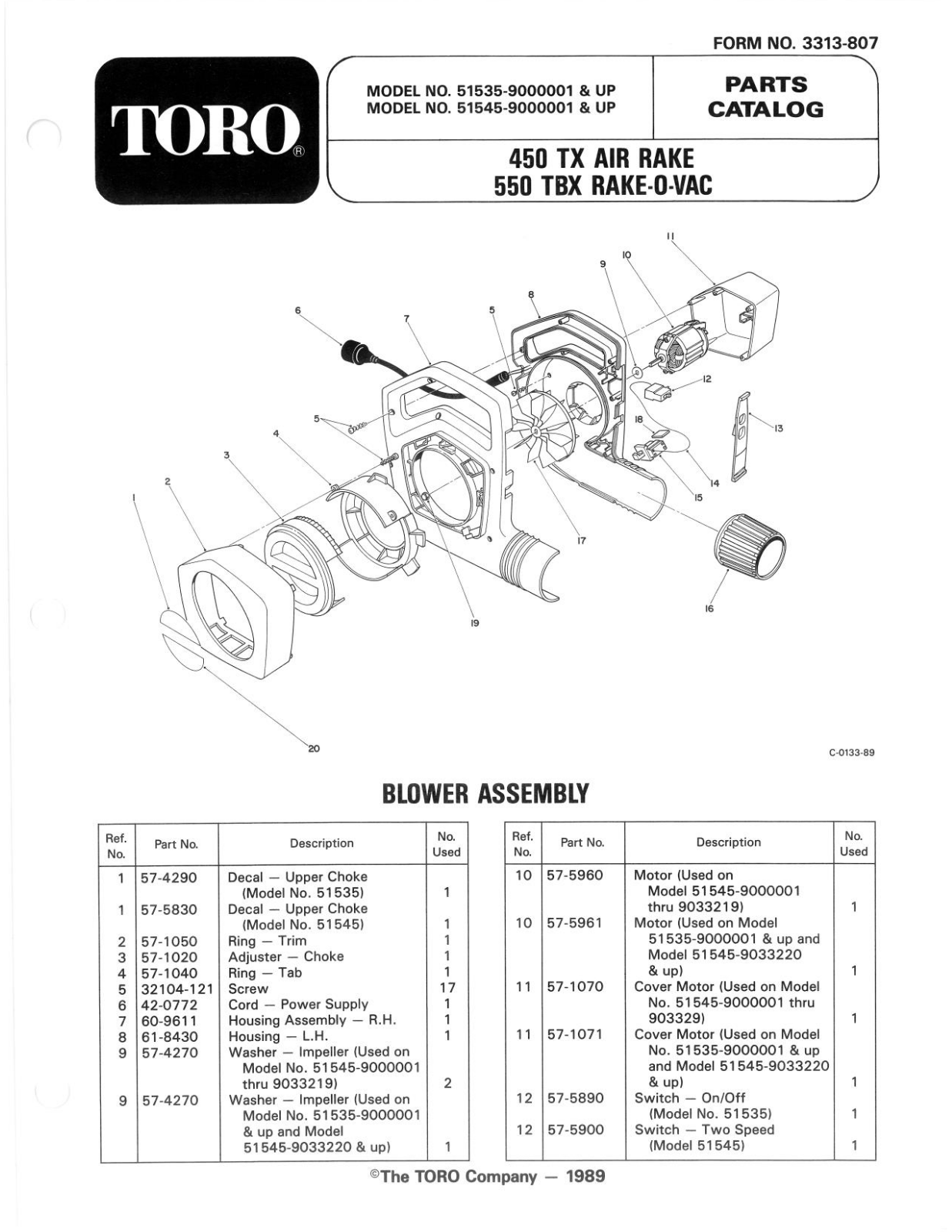 Toro 51535, 51545 Parts Catalogue