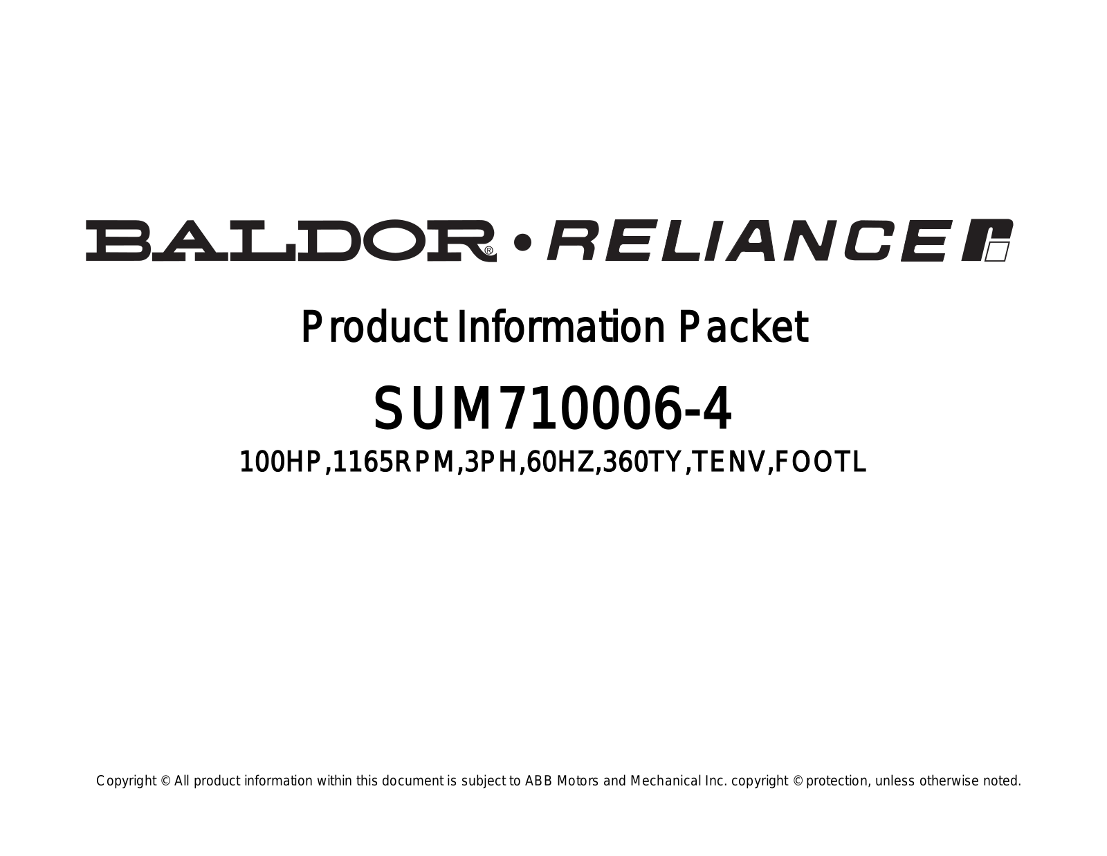 Baldor SUM710006-4 Product Information Sheet