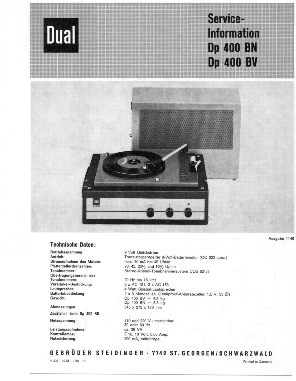 Dual DP-400-BN, DP-400-BV Service manual