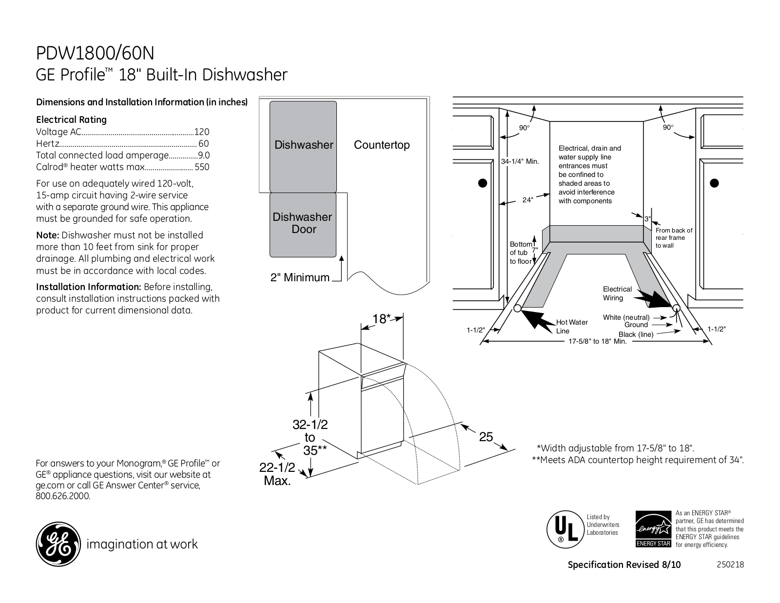 General Electric PDW1800NII User Manual