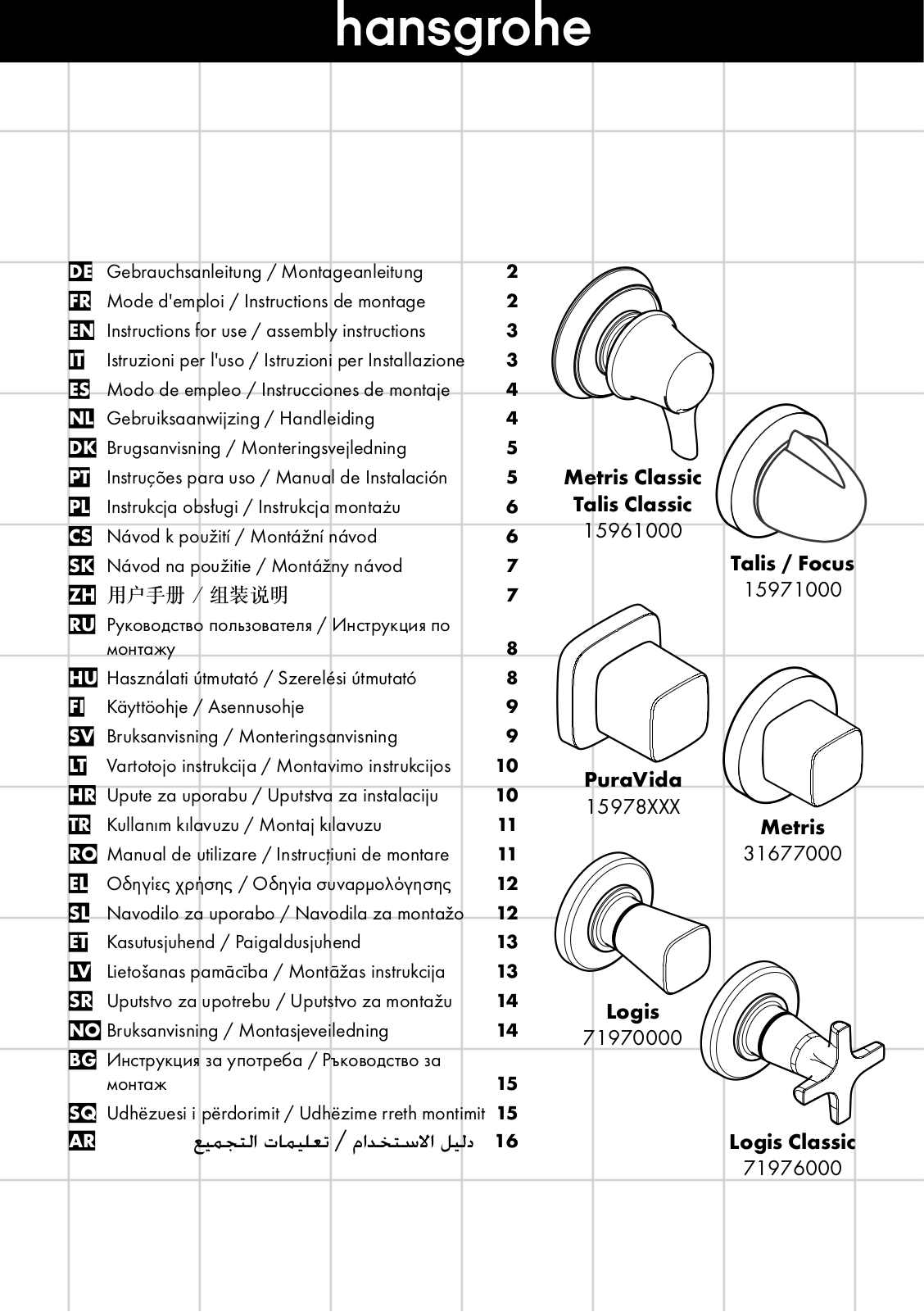 Hansgrohe 71970000 User Manual