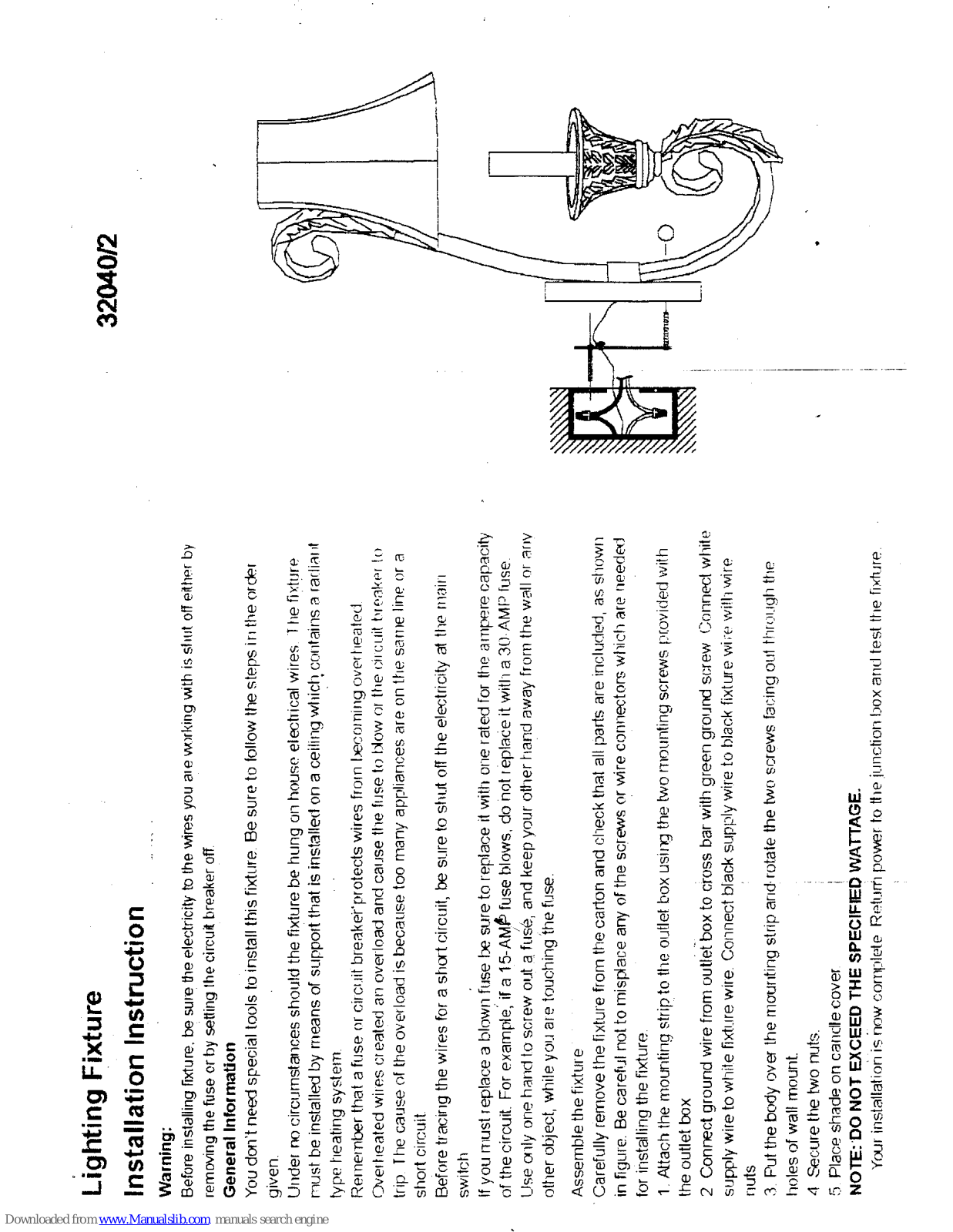 Triarch Lighting Fixture 32040/2 Installation Instructions Manual