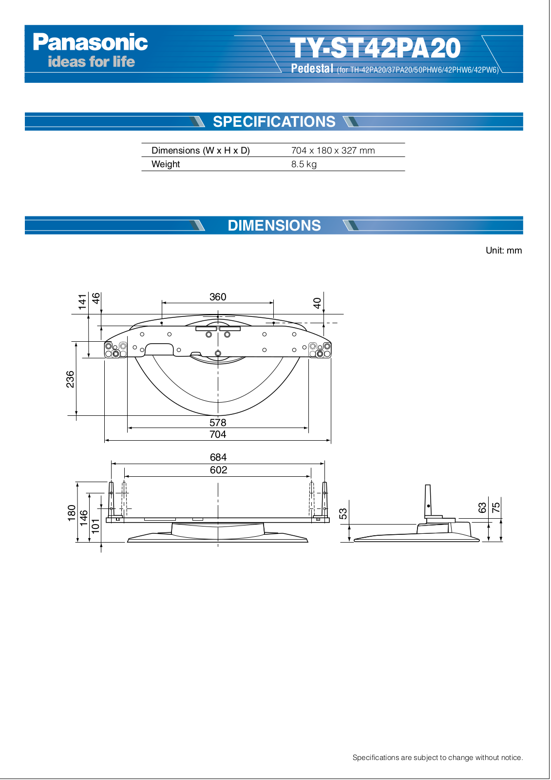 Panasonic TY-ST42PA20 User Manual