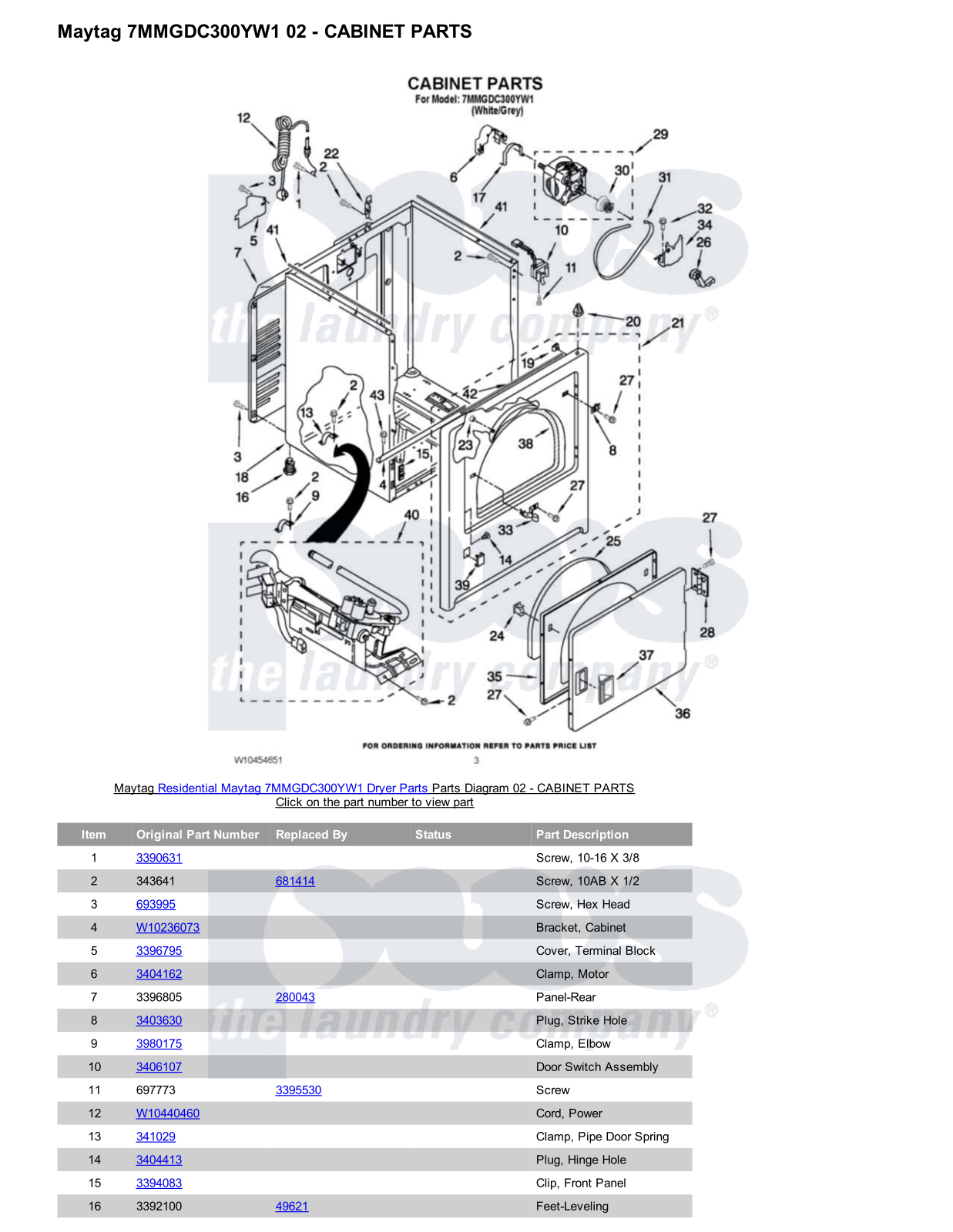 Maytag 7MMGDC300YW1 Parts Diagram