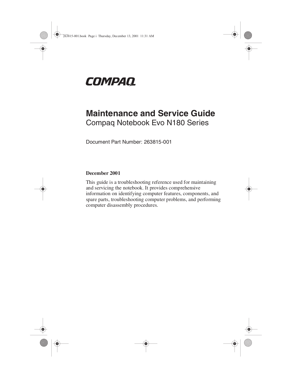 Compaq evo n180 Service Manual