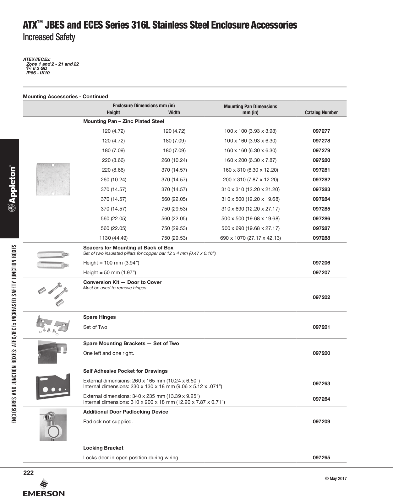 Appleton JBES and ECES Series 316L Stainless Steel Enclosure Accessories Catalog Page