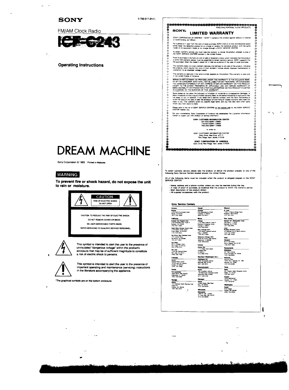 Sony ICF-C243 Operating Instructions