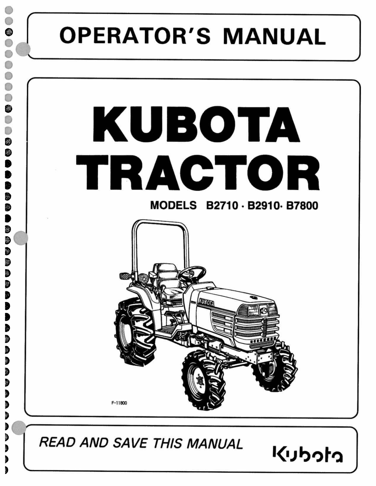 Kubota B2710, B2910, B7800 Operators Manual