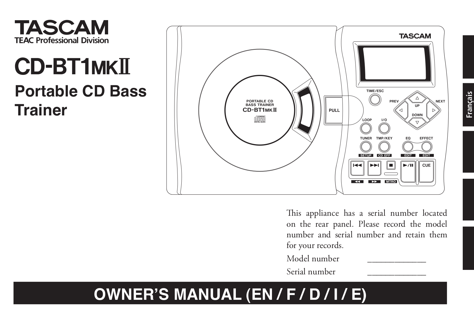 TASCAM CD-BT1MKII User Manual