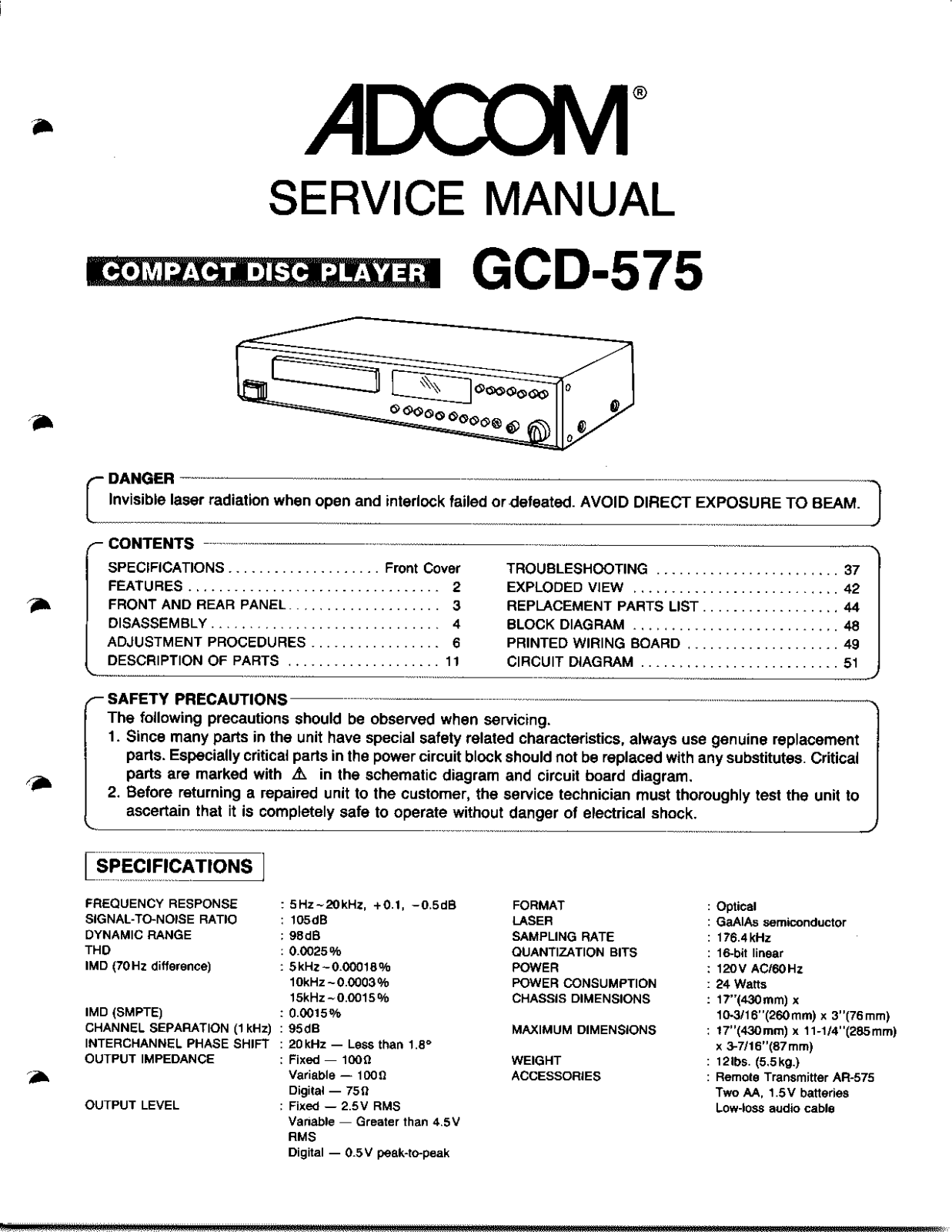 Adcom GCD-575 Service manual