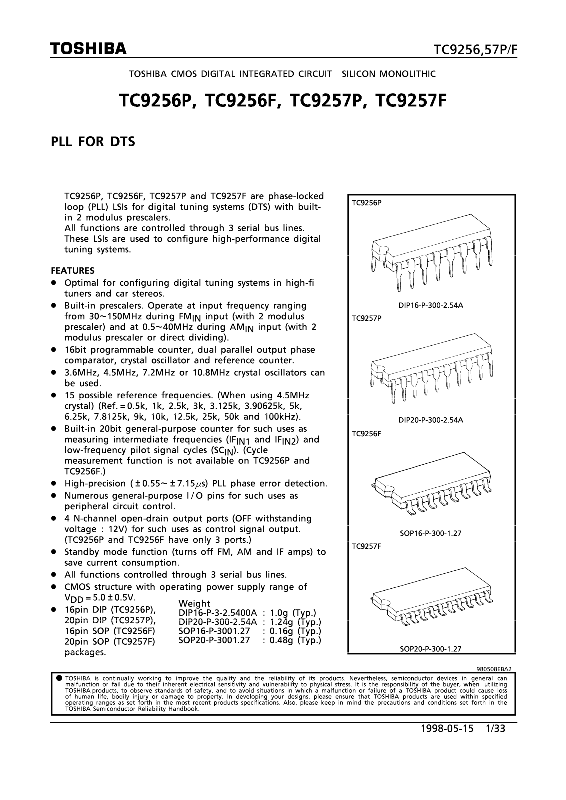 Toshiba TC9257F, TC9256F, TC9257P Datasheet