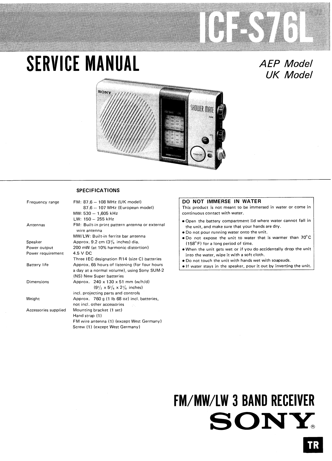 Sony ICFS-76-L Service manual