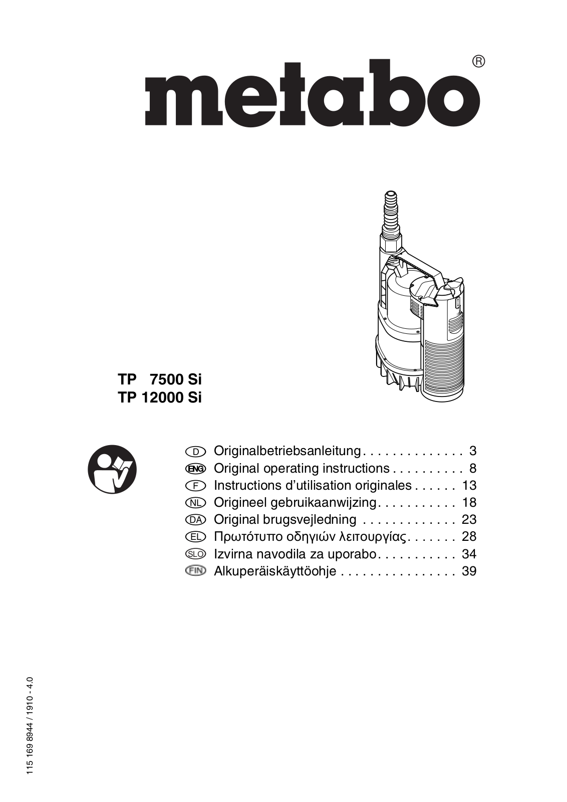 Metabo TP 7500 Si, TP 12000 Si User guide